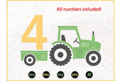 Tractor Green SVG, Birthday Tractor with numbers, Farm Tractor, Farm B