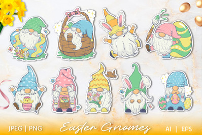 Cute Easter gnomes stickers | 9 spring gnome PNG