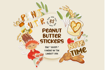 Set of peanut butter stickers | 32 sticker designs for peanut butter d