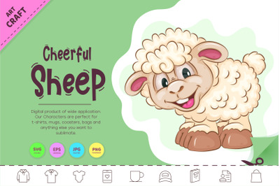 Cheerful Cartoon Sheep. Clipart.