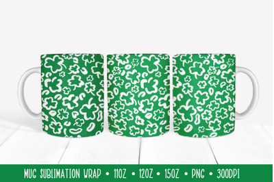 St. Patricks Day Leopard Mug Sublimation Wrap. Green Mug Wrap