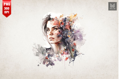 Beautiful Girl &amp; Flowers Watercolor 18