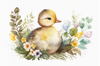 Watercolor Easter Spring Baby Duck