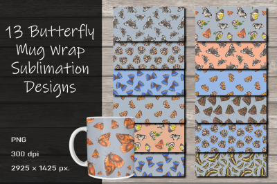 Butterfly Mug Wrap Sublimation Design 15 oz.
