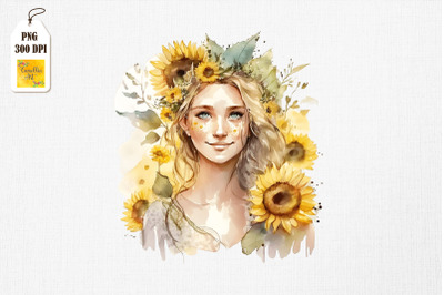 Pretty Girl &amp;amp; Sunflowers Watercolor 2