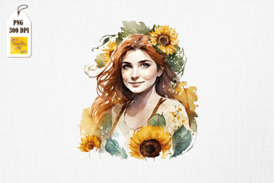 Pretty Girl &amp;amp; Sunflowers Watercolor 7