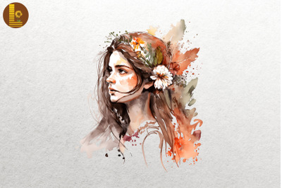 Beautiful Girl With Flowers Watercolor