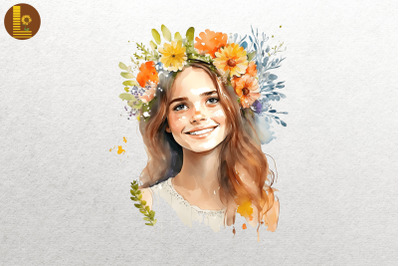 Beautiful Girl With Flowers Watercolor 5