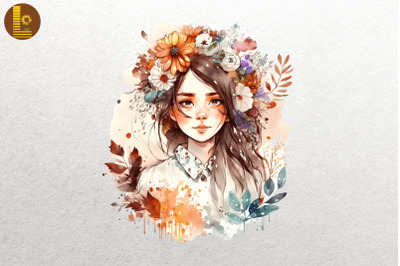 Beautiful Girl With Flowers Watercolor 8