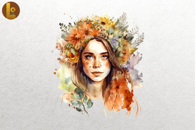 Beautiful Girl With Flowers Watercolor 9