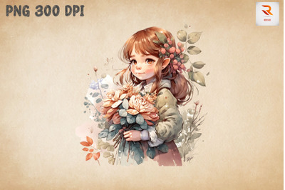 Cute Girl With Bouquet Watercolor 18
