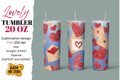 Lovely tumbler 20 oz sublimation design. Hearts and envelope