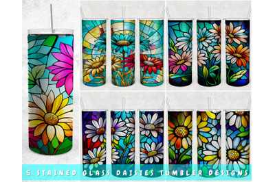 Stained Glass Daisies Tumbler Wraps Bundle, 20 Oz Skinny Tumbler Daisy