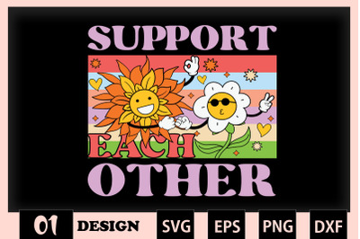 Support Each Other Retro Easter Flowers