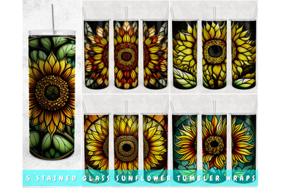 Stained Glass Sunflowers Tumbler Wraps Bundle, 20 Oz Skinny Tumbler