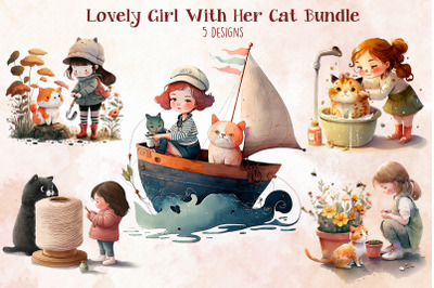 Lovely Girl With Her Cat Bundle