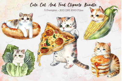 Cute Cat And Food Cliparts Bundle