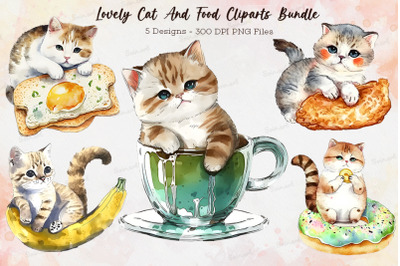 Lovely Cat And Food Cliparts Bundle