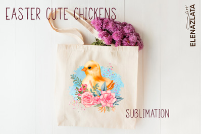 Easter chick illustration Sublimation design&2C; Cute Chickens