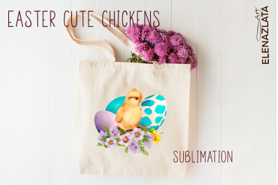 Easter chick illustration Sublimation design&2C; Cute Chickens