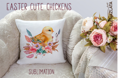 Easter chick illustration Sublimation design&2C; Cute Chickens