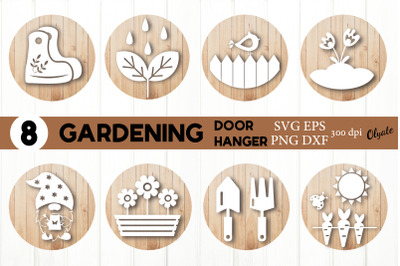 Gardening Door Hanger. Spring Round Sign SVG Bundle.