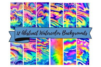 12 Abstract Watercolor Background Sheets of 12 x 12&quot; JPG Digital Backg