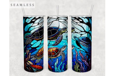 Stained Glass Sea Turtles Tumbler Wrap, Turtle Tumbler Sublimation PNG