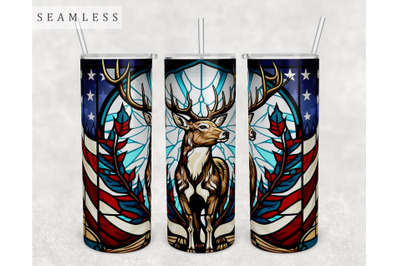 Stained Glass Deer Hunting Tumbler Wrap&2C; Deer With US Flag Tumbler PNG