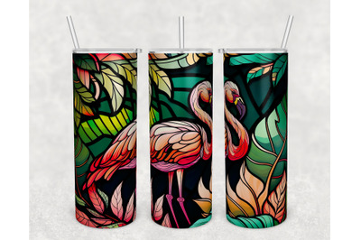 Stained Glass Flamingo Tumbler Wrap, Tropical Tumbler Sublimation PNG