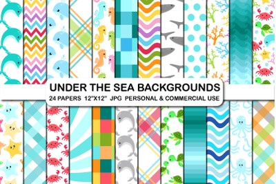 Under the sea backgrounds, Sea animals digital papers pack