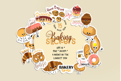 Set of stickers with pastries and bakery | 15 baking sticker designs