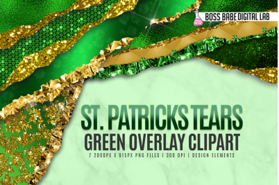 Glam Green and Gold St. Patricks Tears Clipart