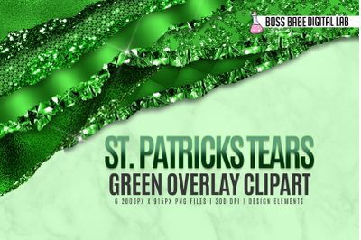 Glam Green St. Patricks Tears Clipart