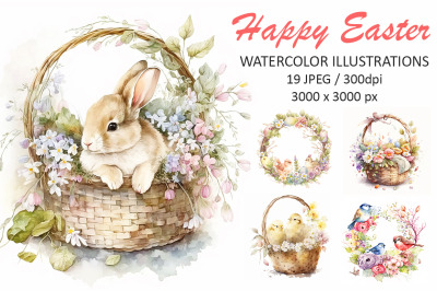 Happy Easter Watercolor Illustrations