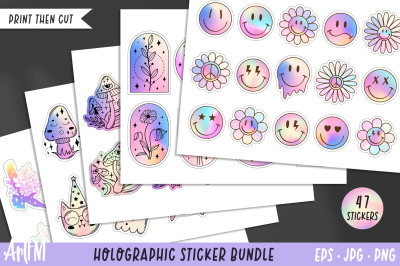 Holographic Stickers PNG | Printable Sticker Bundle