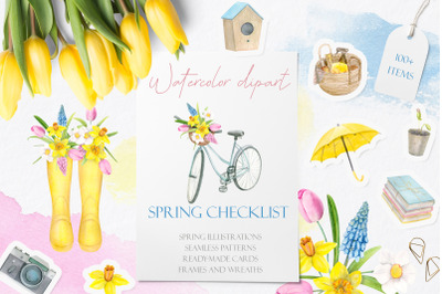 Spring Checklist Watercolor Clipart