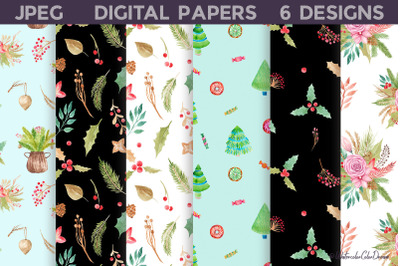 Christmas Floral Digital Papers Bundle