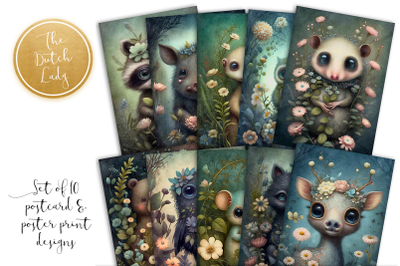 Cute Forest Animals Postcard Print Set 2