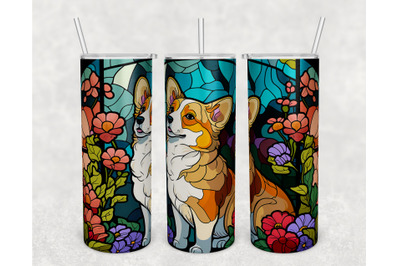 Stained Glass Corgi Tumbler Wrap, Corgi Tumbler Sublimation Design