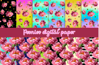 Peonies digital paper | Flower digital paper