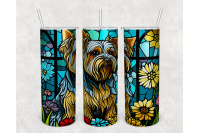 Stained Glass Yorkie Tumbler Wrap, Yorkshire Terrier Tumbler PNG