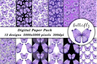 Watercolor Butterfly Purple Seamless Pattern JPG