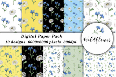 Watercolor Wildflower Pattern Seamless. Digital paper pack