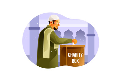 Muslims give alms in the charity box