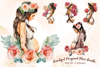Beautiful Pregnant Mom Cliparts Bundle