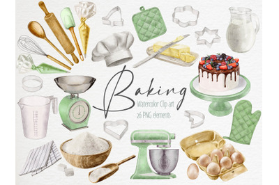 Watercolor baking clipart Cooking Elements Ingredients Hand drawn png