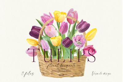 Bouquets blooming tulip flowers PNG