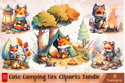 Cute Camping Fox Cliparts Bundle