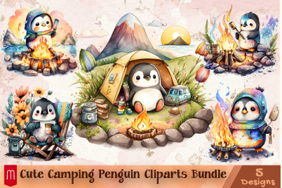 Cute Camping Penguin Cliparts Bundle